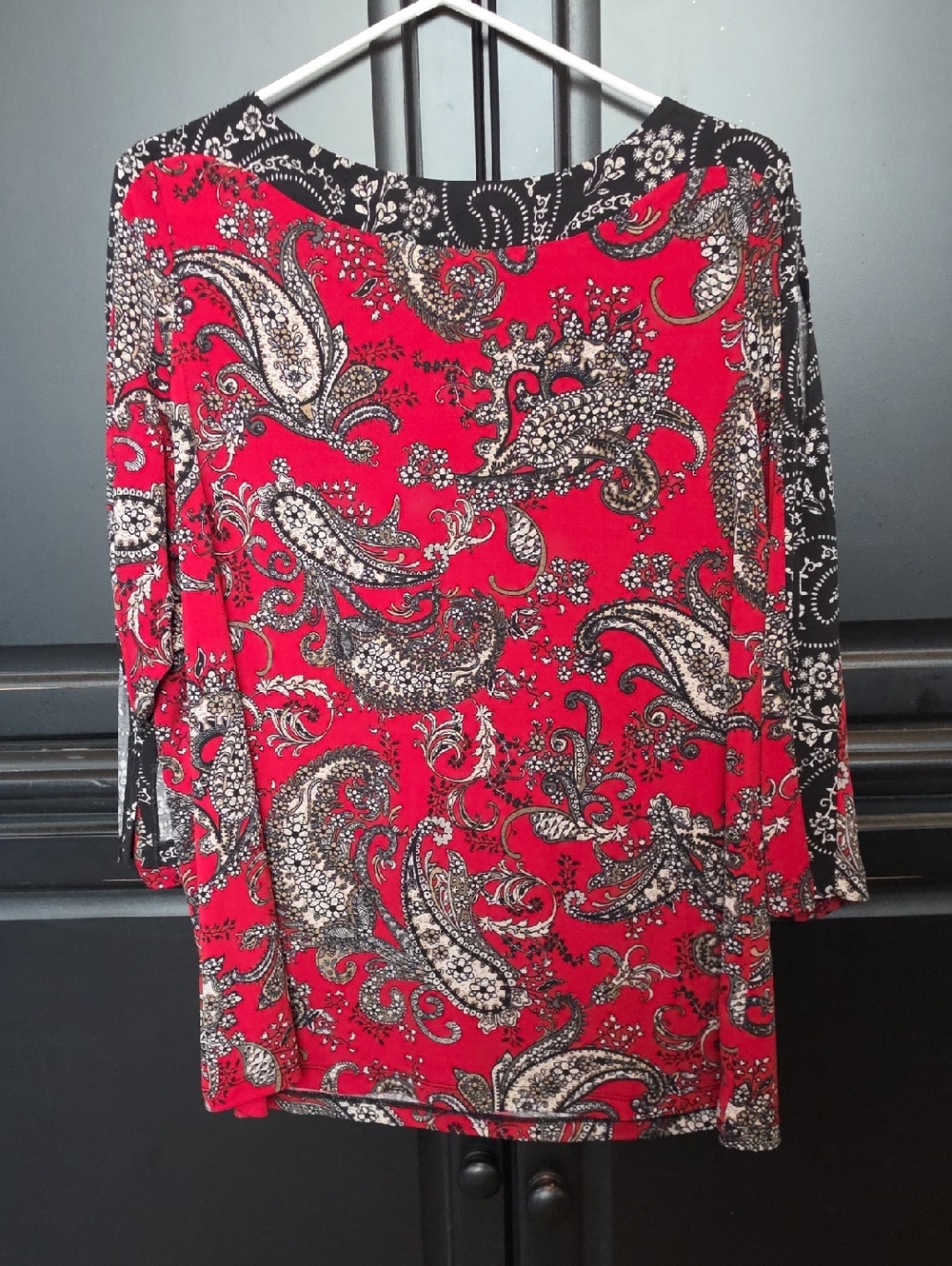 Susan Graver Red Paisley Tunic with Black Accents
